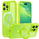 MOCCA Design for iPhone 16 Pro Max Case with Magnetic Invisible Stand [Full Camera Protection] [Compatible with Magsafe] Military Drop Shockproof Translucent Matte Case Cover 6.9",Fluorescent Green