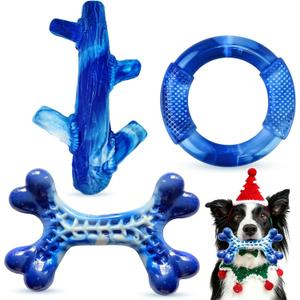 Furdog Indestructible Dog Toys for Aggressive Chewers 3 Pack, Tough Dog Toys for Large Dogs Chew Toys Keep Them Busy, Bacon Flavor, Blue
