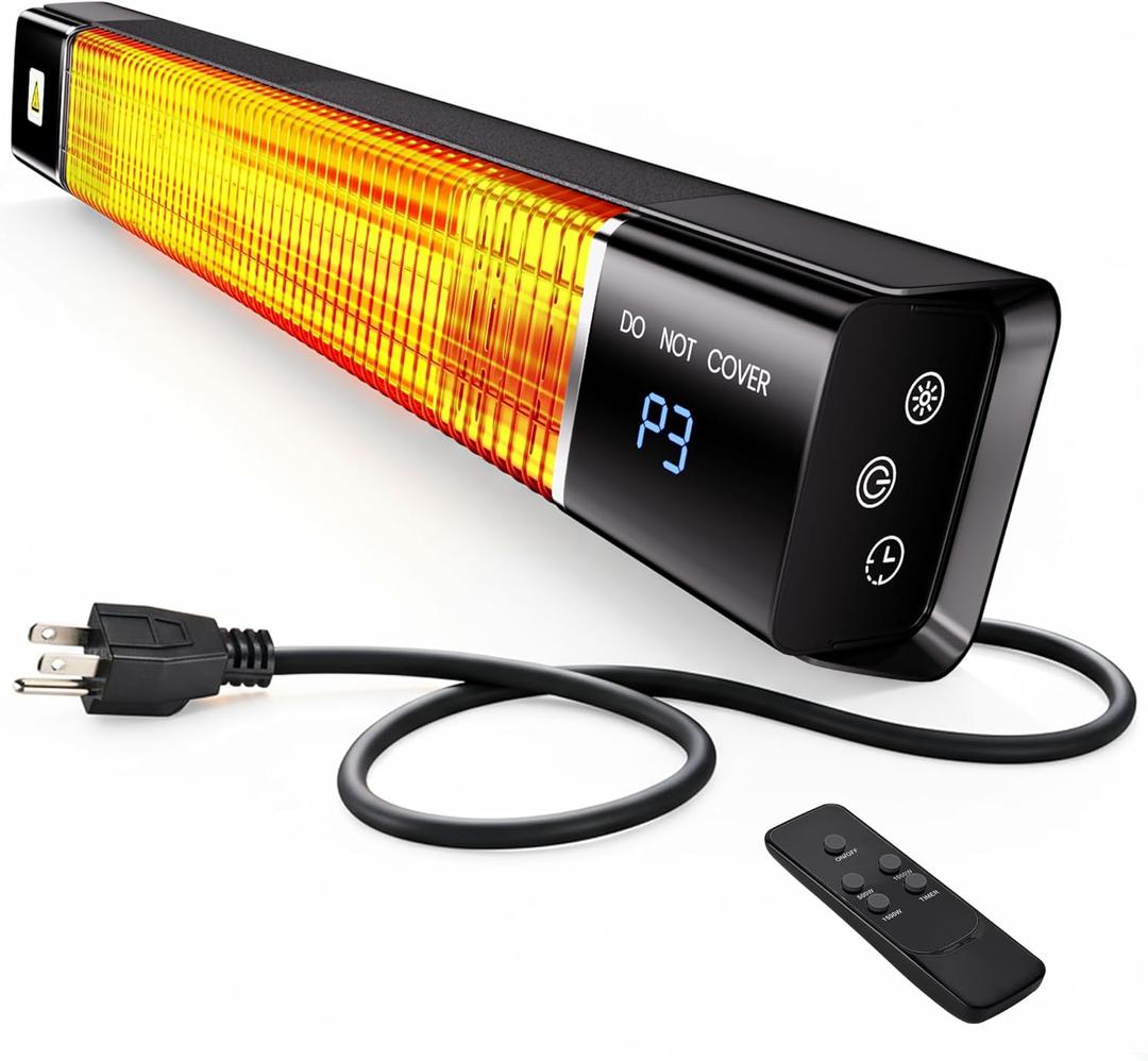 Patio Heater,1500W Outdoor Heaters,Wall Mounted Electric Heater With Remote,24H Timer,Overheat Protection,3 Heat Levels,Waterproof,Infrared Heater For Indoor,Garage,Backyard,Porch,Basement Use,Black