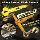 KJE 4Pack Ratchet Chain Binders 3/8'' - 1/2'', Heavy Duty Ratcheting Binder WLL 9,200 Lbs, G70 Hooks and Adjustable Length, for Grade 70-80 Chains, Tie Down, Hauling, Towing