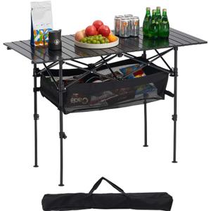 VEVOR Folding Camping Table, Portable Roll Up Side Tables, Lightweight Aluminum Beach Table for Outdoor BBQ Tailgating Picnic, Travel (47 inch-Black)