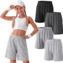 4 Pack Girls Bermuda Athletic Shorts | Girls Knee Length Shorts, Long Shorts, Elastic Waist, Loose Fit, Back to School, Summer Pants, 5-14 Y
