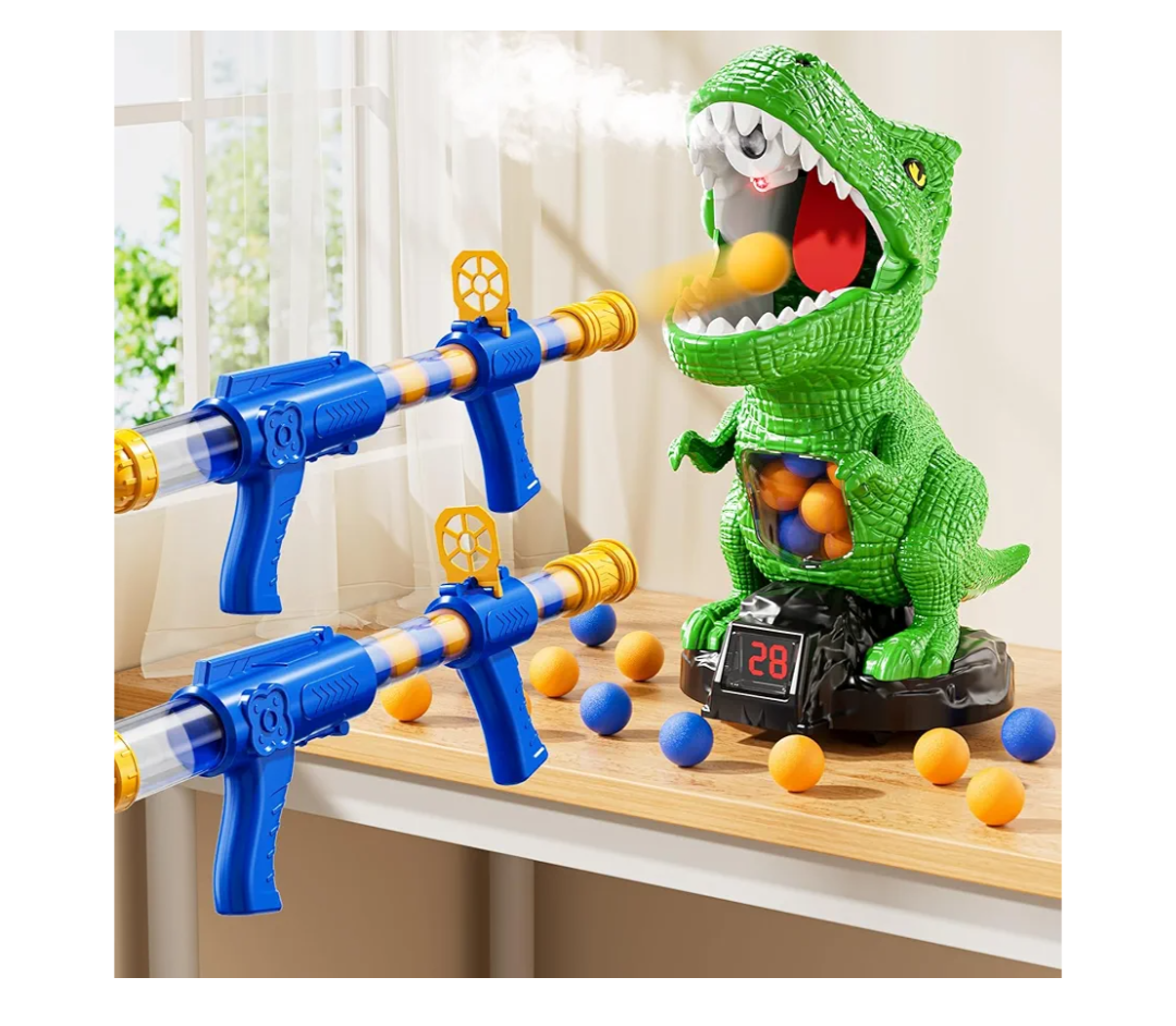 Movable Dinosaur Shooting for Toys Kids 4-6, Electronic Kids Target Games with 2 Air Pump Guns, LCD Score Record, Sound, 48 Foam Balls, Birthday Gifts for 3 4 5 6 7 8 9 Year Old Boys Girls
