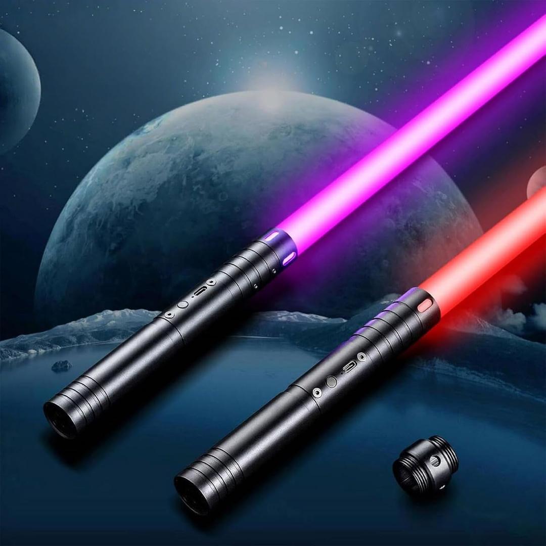 Lightsaber, Light Sabers for Kids, Dueling Double Light Saber, USB-C Rechargeable Lightsabers, RGB 15 Colors and 4 Modes, Sturdy Metal Handle, Christmas Halloween Present for Kids, Light Saber 2 Pack