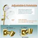 Shower Head Holder Handheld Shower Wand Holder Adjustable Shower Head Bracket Shower Wall Mount Holder, Brushed Brass/Gold Finish, Drill Free Glue Installation