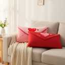 Weysat 2 Pcs Valentine's Day Envelope Throw Pillow Cover, 9 x 15 Inch Pink and Red Heart Throw Pillow Pink Holiday Decorative Love Letter Valentines Day Home Decoration Cushion Cases for Sofa Couch