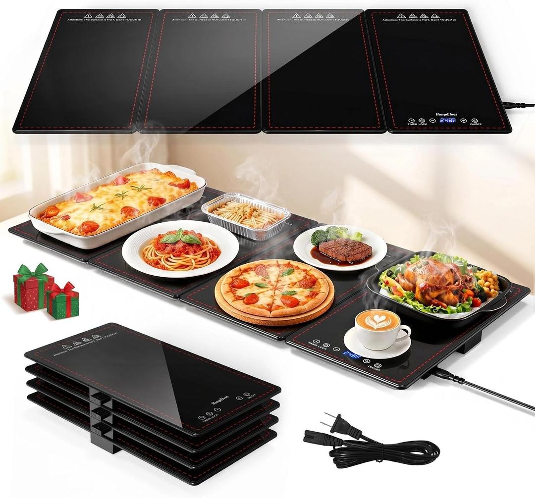Electric Warming Tray,4-in-1 Modular Food Warmers for Parties Buffet with 10 Temp Settings and 8H Timer,33"x15" Glass Food Warming Mat,Portable Warmer for Catering & Gatherings