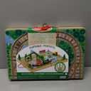 Melissa & Doug 17-Piece Wooden Take-Along Tabletop Railroad, 3 Trains, Truck, Play Pieces, Bridge - FSC Certified