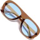 VANLINKER Oversized Retro Aviator Sunglasses for Women Men Chic 70s Vintage Style Trendy 2026 Chunky Sun Glasses VL9865 (C3 Transparent Brown Frame/Blue Lenses)