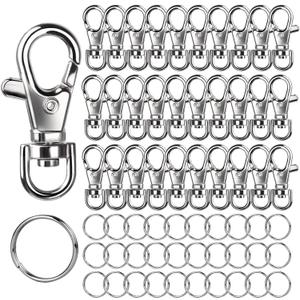 LEOBRO 60PCS Lobster Claw Clasps and Key Rings, 30PCS Keychains Clips and 30PCS Key Chain Ring, Keychain Making kit for Key Chain, Jewelry Making, Art Crafts, Silver