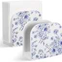 Threehoney 2 Pcs Wood Napkin Holder Blue and White Chinoiserie Wooden Standing Dispenser Napkin Holder for Table Wedding Kitchen Birthday Party Dining Room