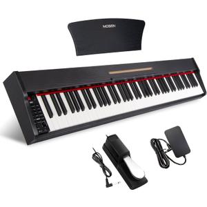 MOSEN Piano Keyboard 88 Keys, Beginner Digital Piano with 88 Key Velocity-Sensitive Keyboard Full Size, Record, Chord, Piano Stickers, Sustain Pedal, Retro Wood Finish Black