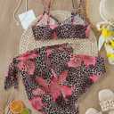 RoseSeek Girl's 3 Piece Bikini Set Floral Leopard O-Ring Swimsuit Beachwear