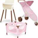 LullaBaby  14-Inch Realistic Baby Doll Accessory Bundle  Nursery Care Set  High Chair, Playpen & Jogger Stroller  Pretend Play Toys  Kids 2+ Years Baby Doll Nursery Playset