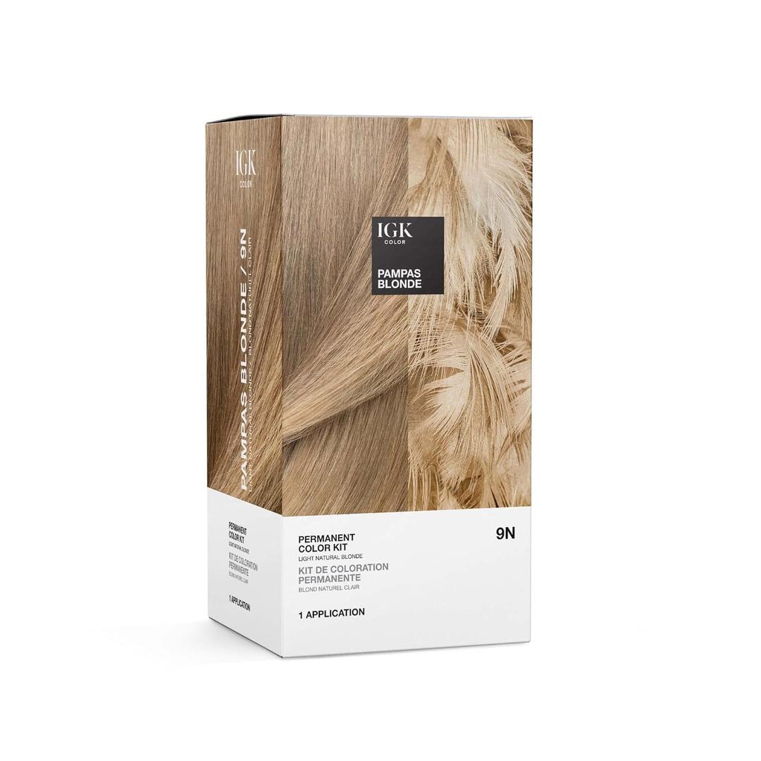 IGK Permanent Hair Dye Color Kit | 9N Pampas Blonde - Light Natural Blonde | 100% Gray Color Coverage + Strengthen + Shine | Ammonia Free (Short or Fine Hair (4.75 Ounce - Pack of 1))