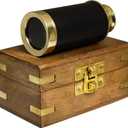 Handheld Brass Antique Telescope Spyglass with Wooden Box - Pirate Navigation 6 inch