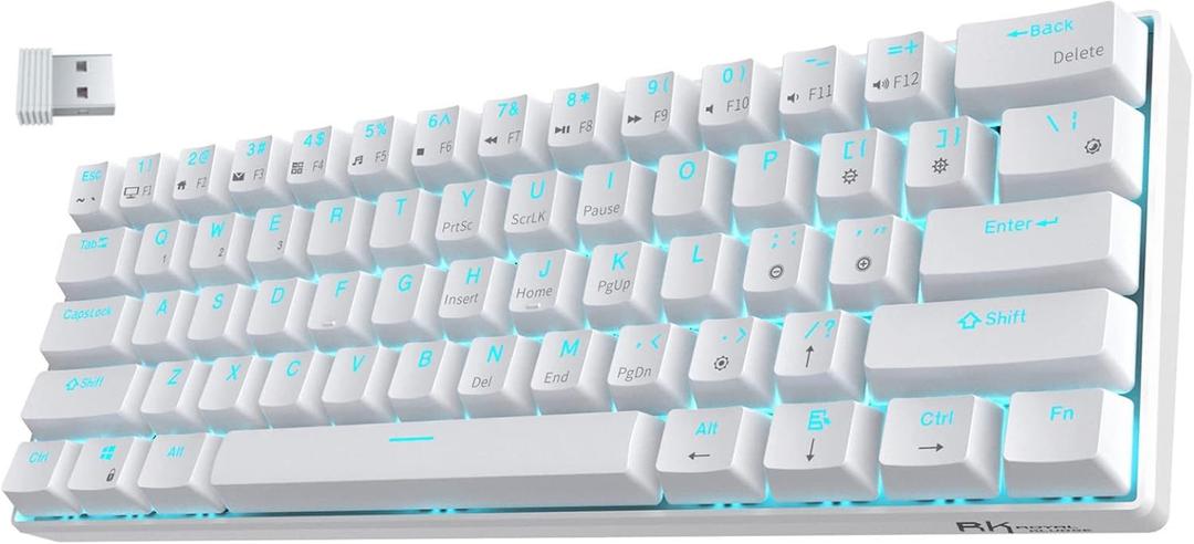 RK ROYAL KLUDGE RK61 Wireless 60% Triple Mode BT5.0/2.4G/USB-C Mechanical Keyboard, 61 Keys, Compact Gaming Keyboard w/Software, Hot Swappable Brown Switch, White