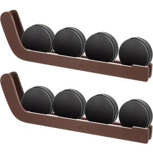 2 Pcs Hockey Puck Display Cases Wooden Wall Mount Hockey Puck Holder with Hook for Players Team Gifts Living Room Storage Decoration Accessories (Brown)