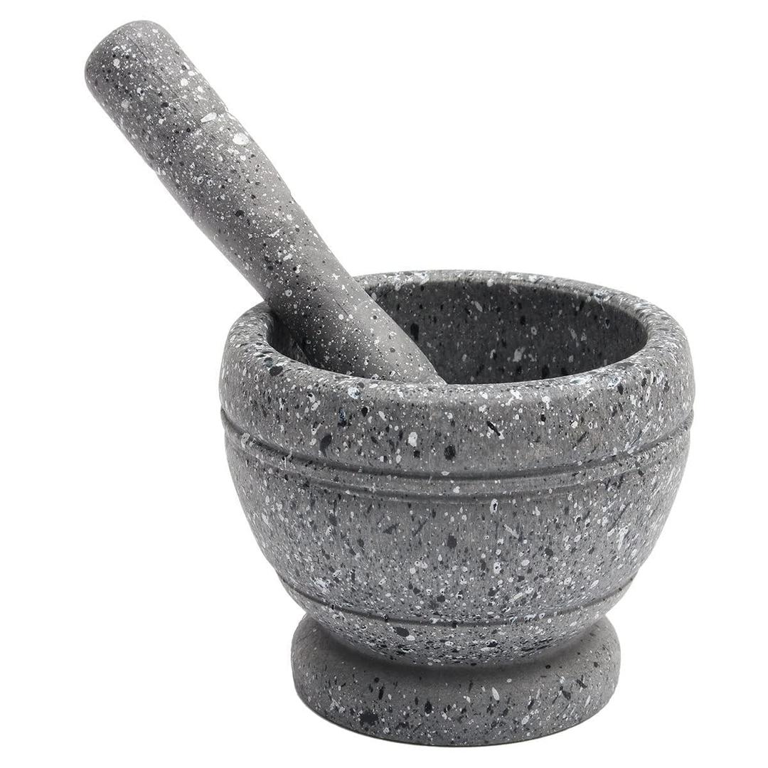 Resin Mortar and Pestle Set - Lightweight Granite Look Spice Grinder & Herb Crusher - 4.3 Inch Small Manual Mixing Bowl for Garlic, Pills, Ginger, Pastes - Easy to Clean & Durable Kitchen Tool