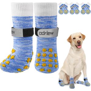 6 Pcs Dog Socks to Prevent Licking Paws, Dog Booties for Hardwood Floors Anti Slip, Socks for Dogs with Grippers to Prevent Scratching, Indoor Dogs Grip Socks (Blue, XS)