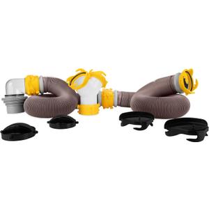 Camco Revolution 20' Sewer Hose Kit with Swivel Fittings and Wye Connector - Ready To Use Kit with Fittings, Hoses, and Storage Caps, Great For RVs with Separate Tank Valves, 39667, Damage To Hose