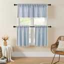 MitoVilla Boho Farmhouse Kitchen Valances for Windows, Blue French Country Valance Curtains for Living Room/Bedroom, Modern Rustic Cotton Linen Tassel Topper Window Curtain, 52W x 18L
