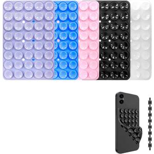 5 Pack Silicone Double-Sided Suction Cup Phone Case Detachable Mount, Hands-Free Strong Grip Holder Stand for Selfies and Videos (Black+Pink+Purple+Blue+Transparent)