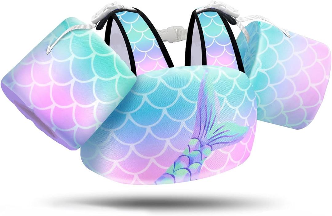 Vvinca Separable Toddler Swim Vest Fit 22-66 Lbs2-6 Years| 3 in 1 Toddler Floaties Pool Float & Arm Bands Boys and Girls, Adjustable Sturdy Safety for 2 3 4 5 6 Year (D-Mermaid Tail)
