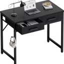 Pamray 32 Inch Small Computer Desk with 2 Drawers for Bedroom Study Writing Home Office Table for Small Spaces Black
