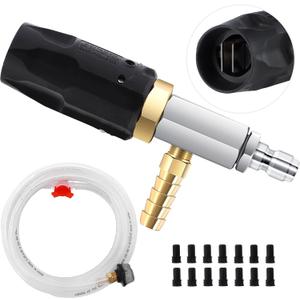 Adjustable Long Range Downstream Injection Nozzle Kit 4-4.5 GPM, Pressure Washer Spray Nozzle, High Power Washing External Chemical Injector with 1/4 Quick Connect, 2500 to 4000 PSI