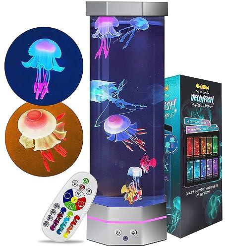 Large Size Jellyfish Aquarium Lamp Fake Fish Jelly Fish Tank Aquarium Lava Lamp Night Light Room Decor,7 Jellyfish&Clownfish,Adult Kids Home Office Room Desk Light