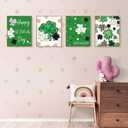2 x LARTSFRO St Patricks Day Decorations Wall Art Prints, Green Lucky and Blessed Poster for Room Aesthetic Prints for Nursery Baby Kids Living Room Bedroom, Spring Gifts 10x8 Inch Set of 4 Unframed