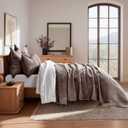 EverGrace Luxury Velvet Quilt Set King Size 3 Piece, Soft Cross-Stitch Velvet Comforter Set with Pillow Shams, Lightweight Coverlet Bedspread Bedding Set for All Seasons, Mushroom Brown