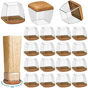 16 Pack Chair Leg Floor Protectors for Hardwood Floors, Round Rubber Furniture Sliders, 360°Felt Pad Bottom Wrapped Thickening Silicone Furniture Legs Caps Covers(Square,Clear-Brown-L)