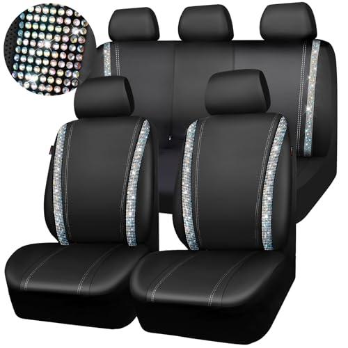 CAR PASS Bling Car Seat Cover, Shining Rhinestone Diamond Waterproof Leather, Rear with Zipper, Universal Fit 95% Automotive Glitter Sparkle Crystal for Cute Women Girl, Colorful Diamond