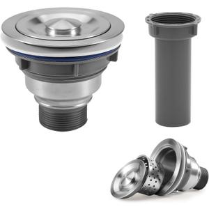 3 1/2" Kitchen Sink Drain Kit Replacement Sink Drain Assembly Removable 304 Stainless Steel Deepen Sink Strainer Basket with Sealing Cover for Kitchen Laundry RV(Brushed +Tailpiece)