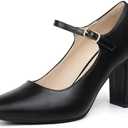 IDIFU IN4 Women's Pumps Mary Jane Dress Shoes for Women Closed Toe High Chunky Block Heels Dressy Wedding Bride Prom Graduation Business Heels Comfortable Formal Vintage Round Toe Pumps Shoes Size 9