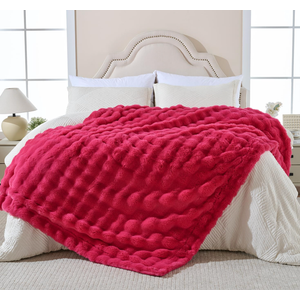 Krifey Hot Pink Bubble Blanket for Women, Soft Cloud Touch Throw for Dorm Bed, Cozy Fuzzy Plush Thick Warm Blanket, Faux Rabbit Fleece, Christmas Birthday Gifts for her Girls Mom, Room Decor, 60x80in