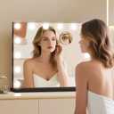 Vanity Mirror with Lights Lighted Makeup Mirror with Dimmable LED Bulbs,3 Color Lighting Modes,USB Charging Port Touch Control,Sturdy Metal Frame Design,Black (50x40cm, 4.70)