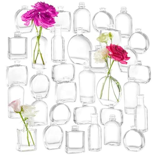 33pcs Glass Small Bud Vases Set - 9 Styles Clear Bud Vase for Centerpieces, Wedding, Home Table Flower Décor Perfume Bottle Inspired Clear Flower Vases in Bulk