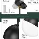 2-Pack Matte Black Pendant Lights, White Globe Glass, Adjustable Rod
