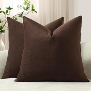 DEZENE Throw Pillow Covers 18x18 Chocolate Brown: Pack of 2 Cozy Soft Velvet Square Modern Luxury Decorative Throw Pillow Cases for Sofa Couch Living Room Bed Home Decor