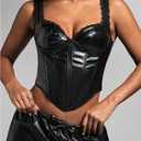 WDIRARA Women's PU Leather Corset Bustier Tops Sleeveless Lace Trim Tank Tops Night Out Clubwear (Black, M)