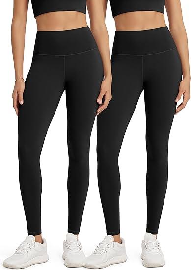 ODODOS Women's High Waist Workout Leggings 2-Pack Tummy Control Yoga Pants - 25" / 28" Inseam, ODLEX Fabric-Squat Proof, Medium