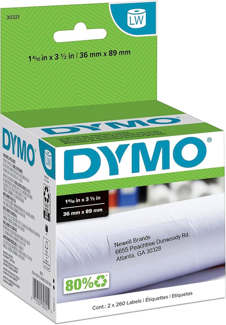 DYMO Authentic LW Large Mailing Address Labels, DYMO Labels for LabelWriter Label Printers, 1-4/10" x 3-1/2", 2 Rolls of 260 (520 Total)