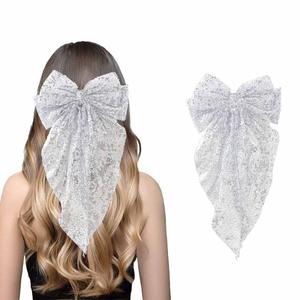 Glitter Hair Bows for Women Large French Sequin Hair Bows Clips Sparkly Hair Accessories Gifts for Women and Girls (Silver)
