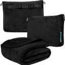 PAVILIA Travel Blanket Pillow, Soft Airplane Blanket 2-in-1 Combo Set, Plane Blanket Compact Packable, Flight Essentials Car Pillow, Travelers Gifts Accessories, Luggage Backpack Strap, 60x43 Black