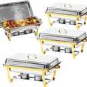 9Qt Chafing Dishes for Buffet, Gold Stainless Steel Chafing Dish Sets, Food Warmers for Parties, Buffet Servers and Warmers, Warming Trays for Buffets Party, Catering Supplies Buffet Display, 4 Pack