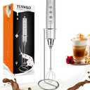 YUSWKO Silver Rechargeable Milk Frother for Coffee with Stand, Handheld Drink Mixer with 3 Heads 3 Speeds Electric Stirrers for Latte, Cappuccino, Hot Chocolate, Egg