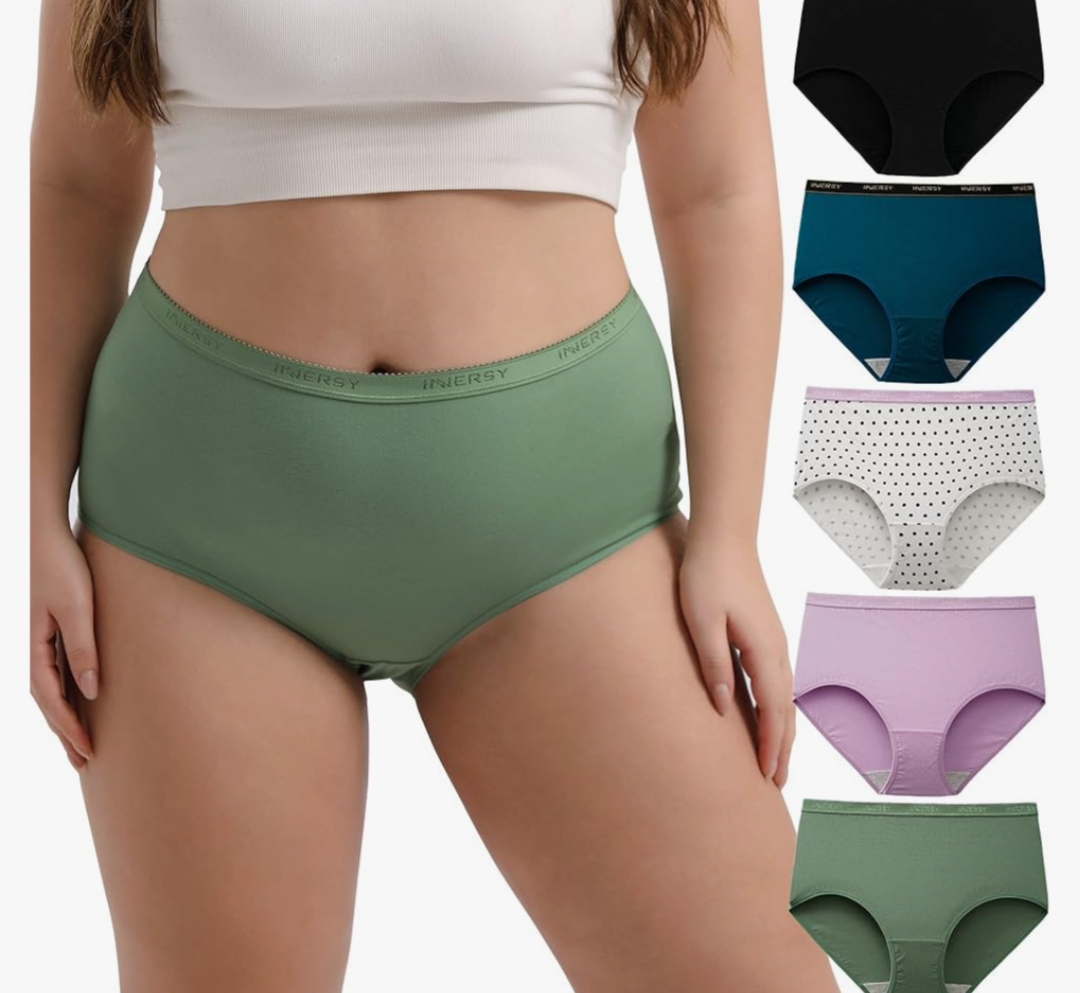 INNERSY Plus Size XL-5XL Big Curvy Woman Cotton Underwear High Waist Briefs 5-Pack
 1 sustainability feature XL